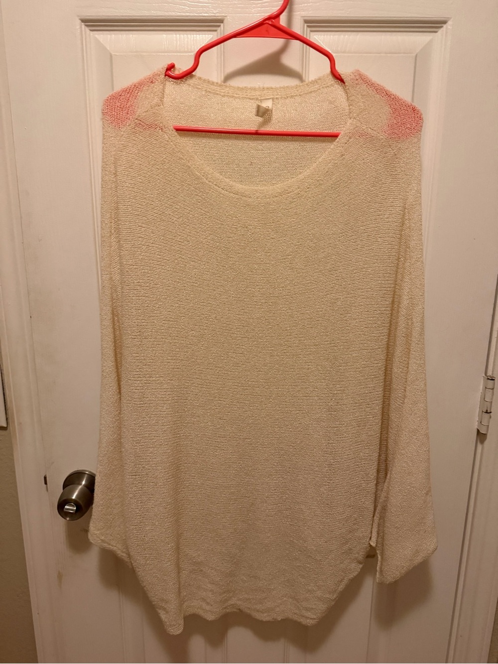Wishlist Cream Knit Long-Sleeve Pullover with Pink Shoulder Detail
